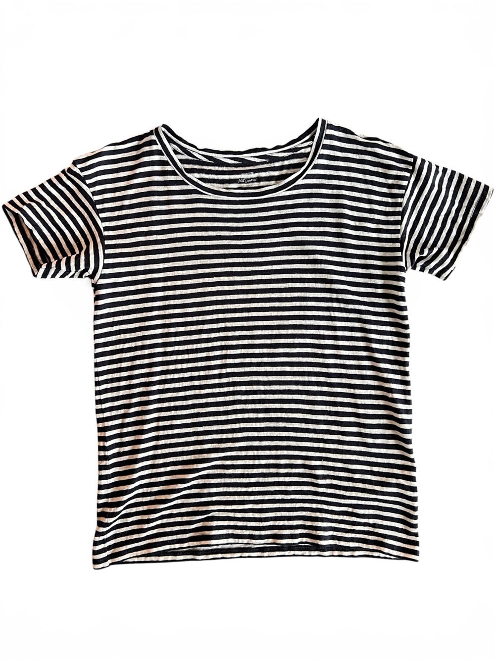 J Crew Navy Striped 100% Linen Crewneck Tee Coastal Parisian Nautical Small